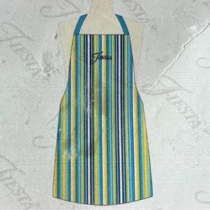 Fiesta Cookware Apron Blue Yellow Stripe Kitchen Mod Retro Cottagecore